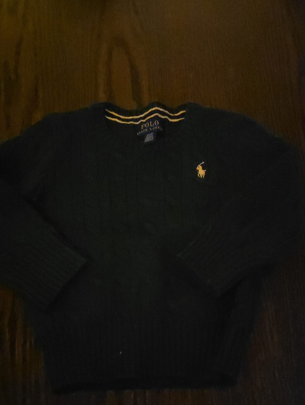 Polo by Ralph Lauren Navy Crewneck Cable-Knit Sweater with Yellow Pony